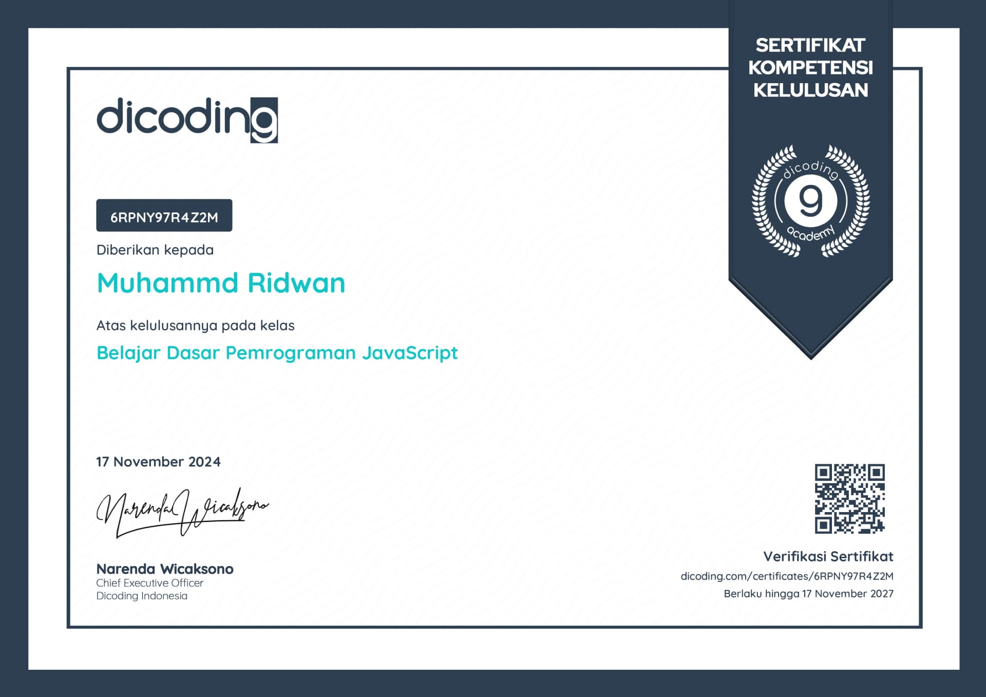 JavaScript Fundamentals certificate 1